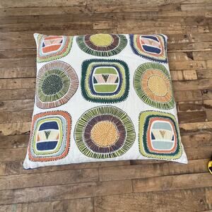 CB2 Linen Throw Pillow 23x23" Colorful Geometric Boho Down Alternative